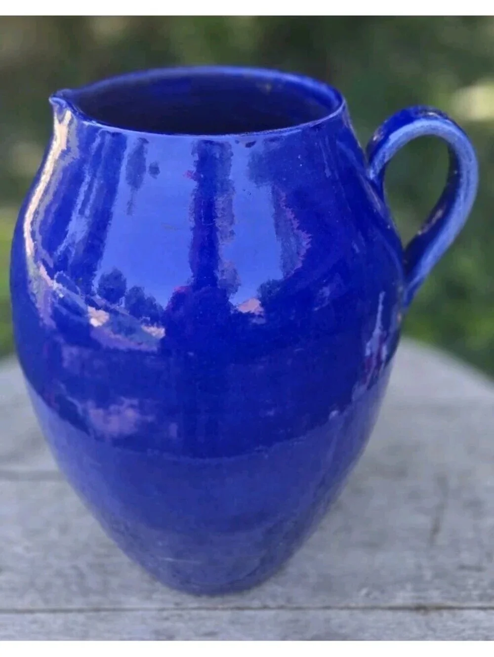 Cobalt Blue Pottery Vase Handmade In Portugal Vase 13X11 Inches 1 Chip